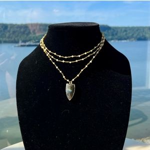 LABRADORITE Arrowhead Gold Layer Faceted Necklace